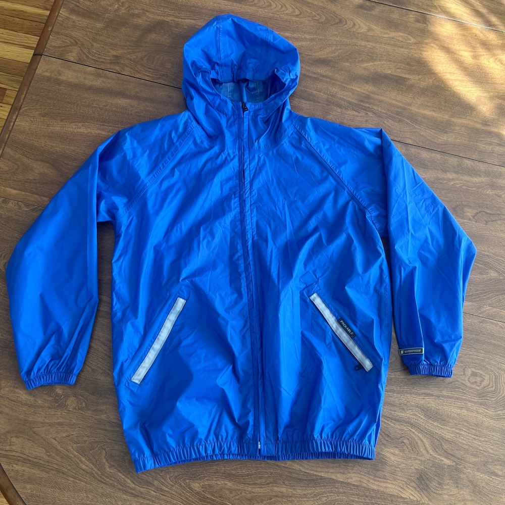 Stearns Dry Wear Blue Packable Rain Jacket Waterproof Hooded Boys L/XL